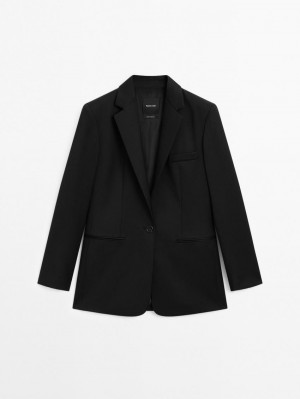 Massimo Dutti Cool Wool Suit Women Blazer Black | US-OJ9182740