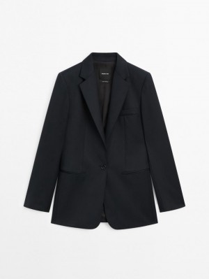 Massimo Dutti Cool Wool Suit Women Blazer Dark Blue | US-VT8359271