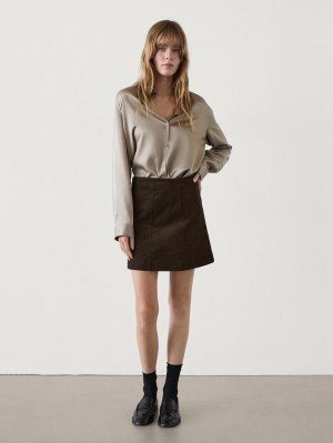 Massimo Dutti Corduroy Mini Women Skirts Chocolate | US-PO1239504