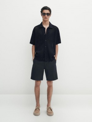Massimo Dutti Cotton Bermuda Shorts Men Trousers Navy | US-LZ5347680