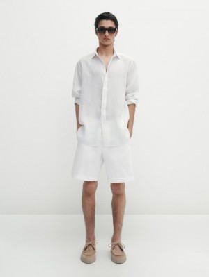 Massimo Dutti Cotton Bermuda Shorts Men Trousers White | US-SQ8604521