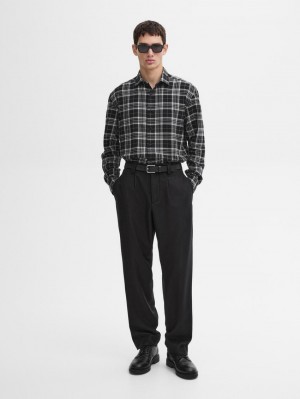 Massimo Dutti Cotton Blend Check Men Shirts Black / Grey | US-YB1608497