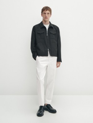 Massimo Dutti Cotton Blend Chino Men Trousers White | US-HQ2053149