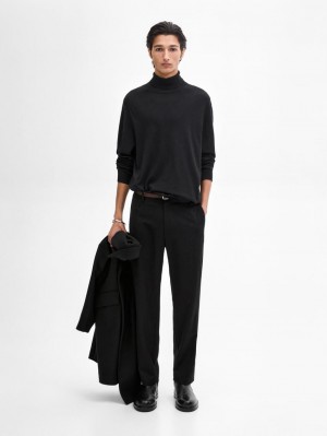 Massimo Dutti Cotton Blend High Neck Men Sweater Black | US-TA4517603