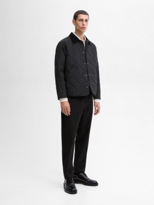 Massimo Dutti Cotton Blend Jogger Fit Men Trousers Black | US-TP2384570