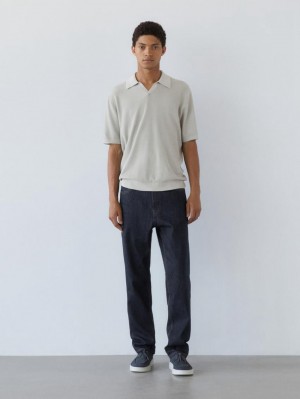 Massimo Dutti Cotton Blend Knit Men Polo Shirt Grey | US-QL5460327