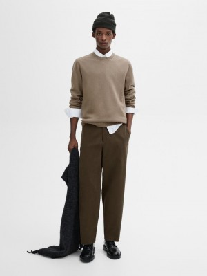 Massimo Dutti Cotton Blend Knit Men Sweater Brown | US-ZB0193758