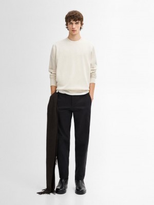 Massimo Dutti Cotton Blend Knit Men Sweater Beige | US-VF8971436