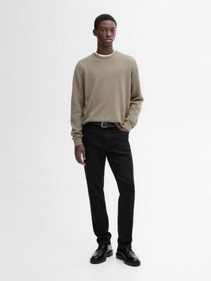 Massimo Dutti Cotton Blend Knit Men Sweater Khaki | US-FD0546798