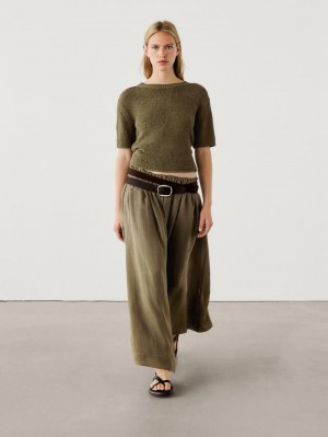 Massimo Dutti Cotton Blend Knit Women Sweater Olive | US-OQ0729386