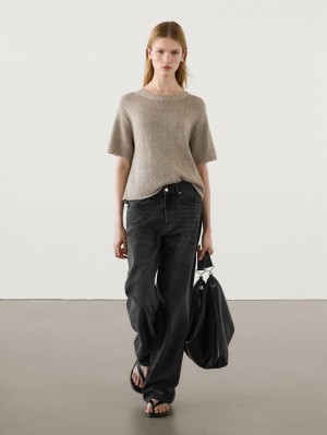 Massimo Dutti Cotton Blend Knit Women Sweater Cream | US-KZ9325170