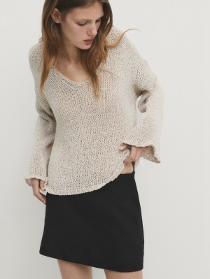 Massimo Dutti Cotton Blend Knit Women Sweater Beige | US-FU7536492