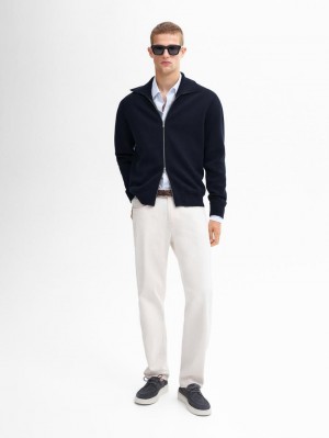 Massimo Dutti Cotton Blend Knit Zip-up Men Cardigan Navy | US-IG6394725