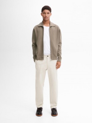 Massimo Dutti Cotton Blend Knit Zip-up Men Cardigan Khaki | US-CK4293681
