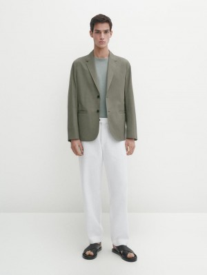 Massimo Dutti Cotton Blend Men Blazer Khaki | US-PY0983526