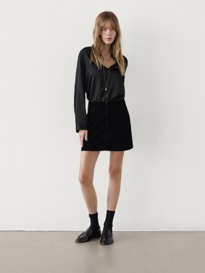 Massimo Dutti Cotton Blend Mini Women Skirts Black | US-IO5209374
