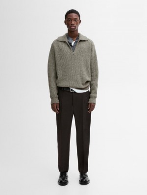 Massimo Dutti Cotton Blend Mock Neck Knit Men Sweater Grey | US-FE4719856