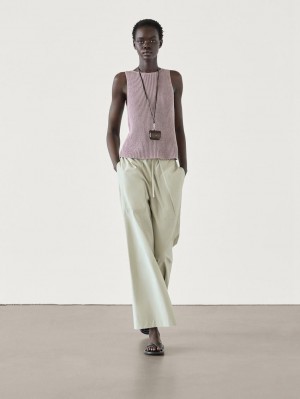 Massimo Dutti Cotton Blend Purl Knit Women Top Light Purple | US-EM7210943