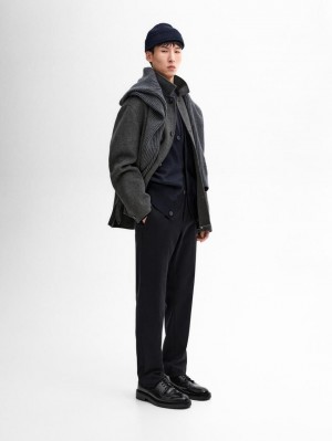 Massimo Dutti Cotton Blend Regular Fit Men Trousers Navy | US-VK4701863