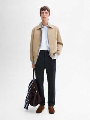 Massimo Dutti Cotton Blend Slim Fit Men Trousers Navy | US-ND7924358