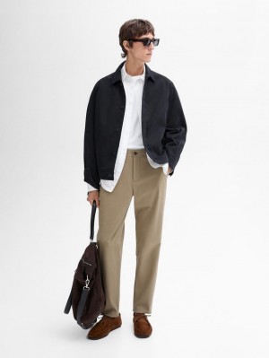 Massimo Dutti Cotton Blend Slim Fit Men Trousers Khaki | US-OP3290687