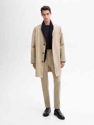 Massimo Dutti Cotton Blend Slim Fit Men Trousers Beige | US-CA3479210