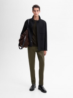 Massimo Dutti Cotton Blend Slim Fit Men Trousers Khaki | US-LZ2390468