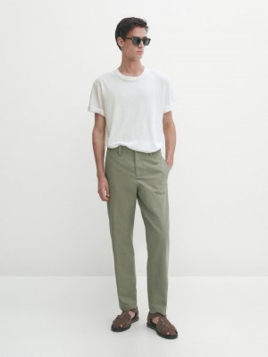 Massimo Dutti Cotton Blend Slim Fit Men Trousers Green | US-NO1745839
