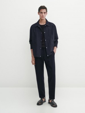 Massimo Dutti Cotton Blend Slim Fit Men Trousers Navy | US-GA6985372
