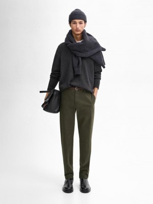 Massimo Dutti Cotton Blend Slim Fit Men Trousers Dark Green | US-LY3046897