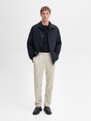 Massimo Dutti Cotton Blend Slim Fit Men Trousers Cream | US-YD2340859