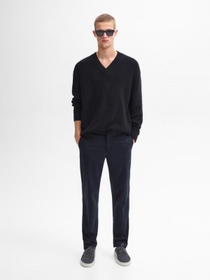 Massimo Dutti Cotton Blend Tapered Fit Men Trousers Navy | US-XP3496158