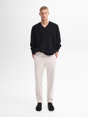 Massimo Dutti Cotton Blend Tapered Fit Men Trousers Beige | US-IY2841657