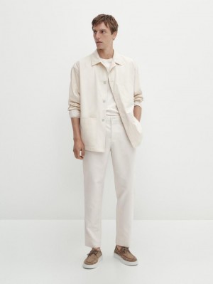 Massimo Dutti Cotton Blend Tapered Fit Men Trousers Beige | US-RO7194583