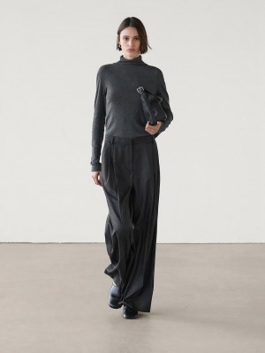 Massimo Dutti Cotton Blend Turtleneck Women T-Shirt Dark Grey | US-GL9671542