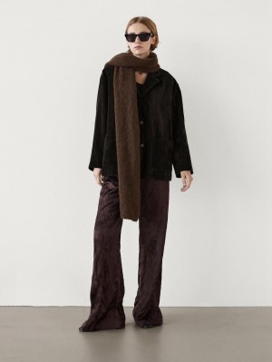 Massimo Dutti Cotton Blend Velvet Women Blazer Chocolate | US-SN5031498