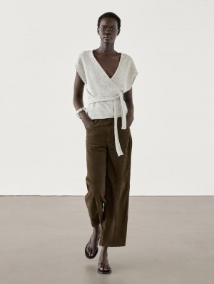 Massimo Dutti Cotton Blend With Lace Belt Women Top Grey | US-MV6087491