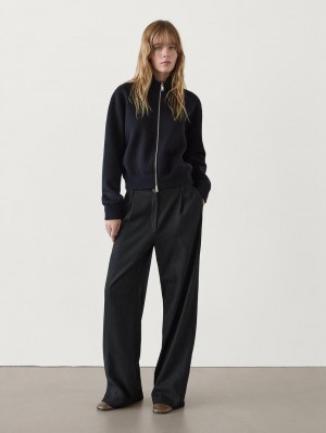 Massimo Dutti Cotton Blend Zip-up Women Jacket Navy | US-CG2135608