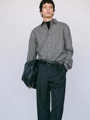 Massimo Dutti Cotton Check Men Shirts Dark Brown / Grey | US-RA5136049