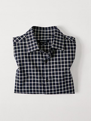 Massimo Dutti Cotton Check Men Shirts Navy / Grey | US-YA7509428