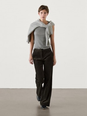 Massimo Dutti Cotton Corduroy Flare Women Trousers Chocolate | US-LW0394516
