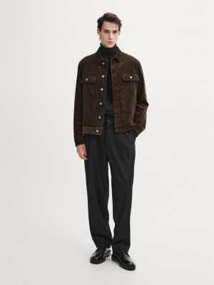 Massimo Dutti Cotton Corduroy Men Jacket Dark Brown | US-PN1547028