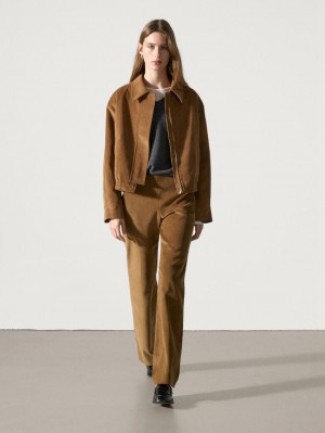 Massimo Dutti Cotton Corduroy Women Bomber Jacket Brown | US-FV0651824