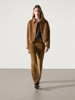 Massimo Dutti Cotton Corduroy Women Trousers Brown | US-SQ9821764