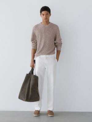 Massimo Dutti Cotton Crew Neck Men Sweater Beige | US-RJ0317482
