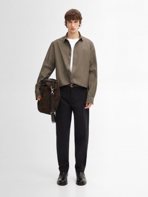 Massimo Dutti Cotton Denim Men Shirts Olive | US-LD0762415