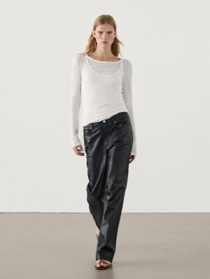 Massimo Dutti Cotton Double-layer Women T-Shirt Cream | US-MX8593164