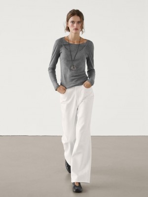 Massimo Dutti Cotton Double-layer Women T-Shirt Grey | US-UL4250913