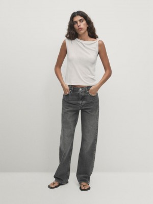 Massimo Dutti Cotton Draped Shoulder Women Top White | US-HE7281543