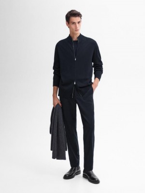 Massimo Dutti Cotton Fine Knit Men Cardigan Navy | US-MR2045137